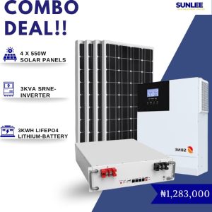 3kVA Complete Solar System. 3kVA SRNE Solar Inverter + 3kWh LiFePO4 Battery + 4x550W Solar Panels