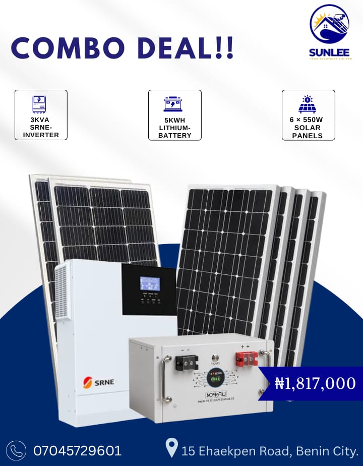3kVA Complete Solar System. 3kVA SRNE-Inverter + 5kWh Lithium Battery + 6x550W Solar Panels 1 3kVA Complete Solar System. 3kVA SRNE-Inverter + 5kWh Lithium Battery + 6x550W Solar Panels